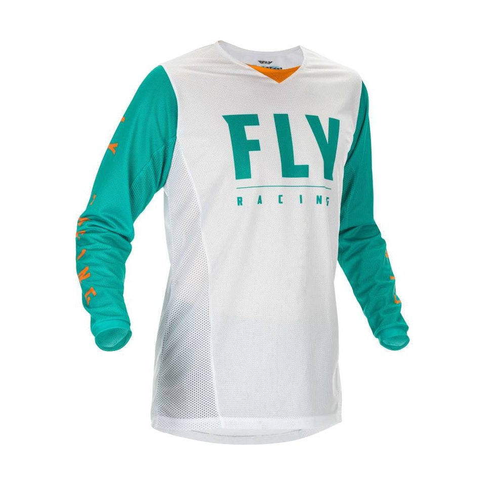 374-314  - FLY RACING KINETIC MESH JERSEY- WHITE/TEAL/ORANGE